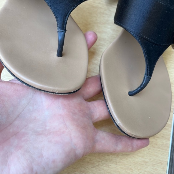 Rene Caovilla Satin Crystal & Wood Embellished Thong Sandal Heels Sz 37.5 Italy - Picture 14 of 16